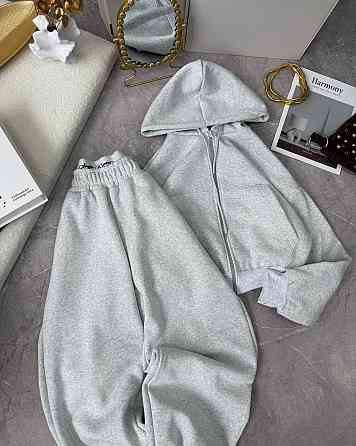 Женский утепленный прогулочный костюм двойка в спортивном стиле трехнить на флисе Серый меланж, 42/44 Одесса
