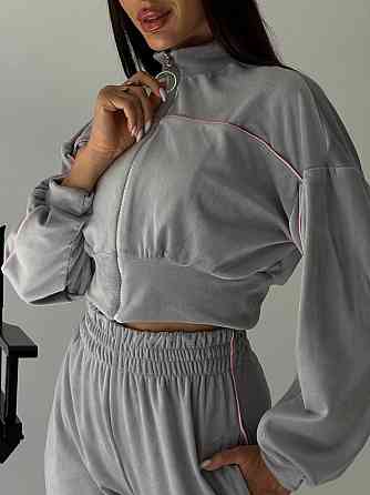 Стильний жіночий велюровий м'який костюм-двійка велюр плюш Сірий, 44/46 Одеса