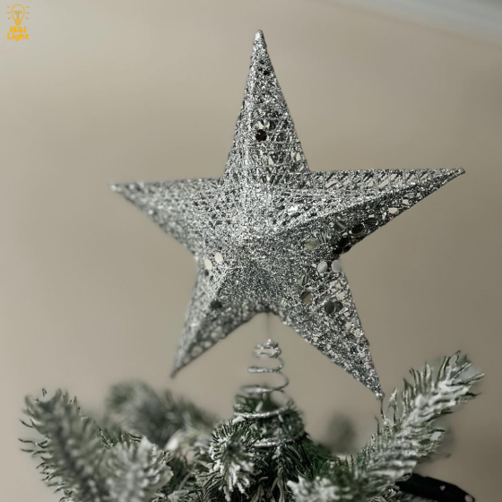 Різдвяна зірка на ялинку новорічна верхівка для ялинки Niki Light віфлеємська зірка на ялинку срібна 28см з гірляндою 20лед Київ