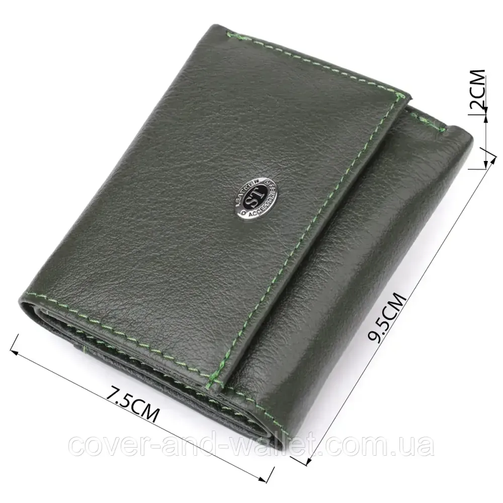 Маленький кожаный женский кошелек зеленого цвета на магните ST 440 Киев - изображение 2