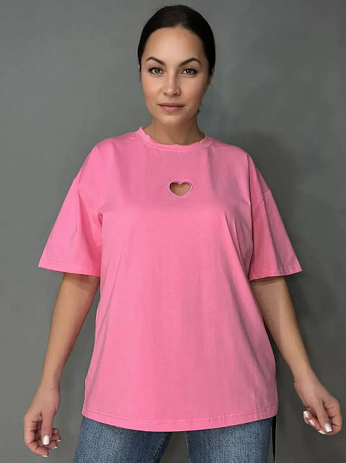 Футболка женская A-N 25037 оверсайз удлиненная свободный крой вырез сердце впереди one size, черный, one size Киев - изображение 14