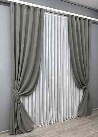 Комплект готових штор VR-Textil Мікровелюр Petek YL № 1702ш Сірий 150х270 см 2 шт (33-0979) Київ