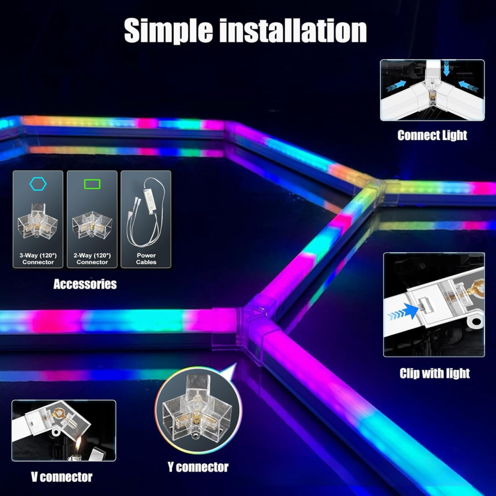 Светодиодная LED лампа Шестигранное освещение для гаража VASTFIRE RGBW: 5 шестиугольников для, мастерской, тренажерного зала Киев - изображение 9