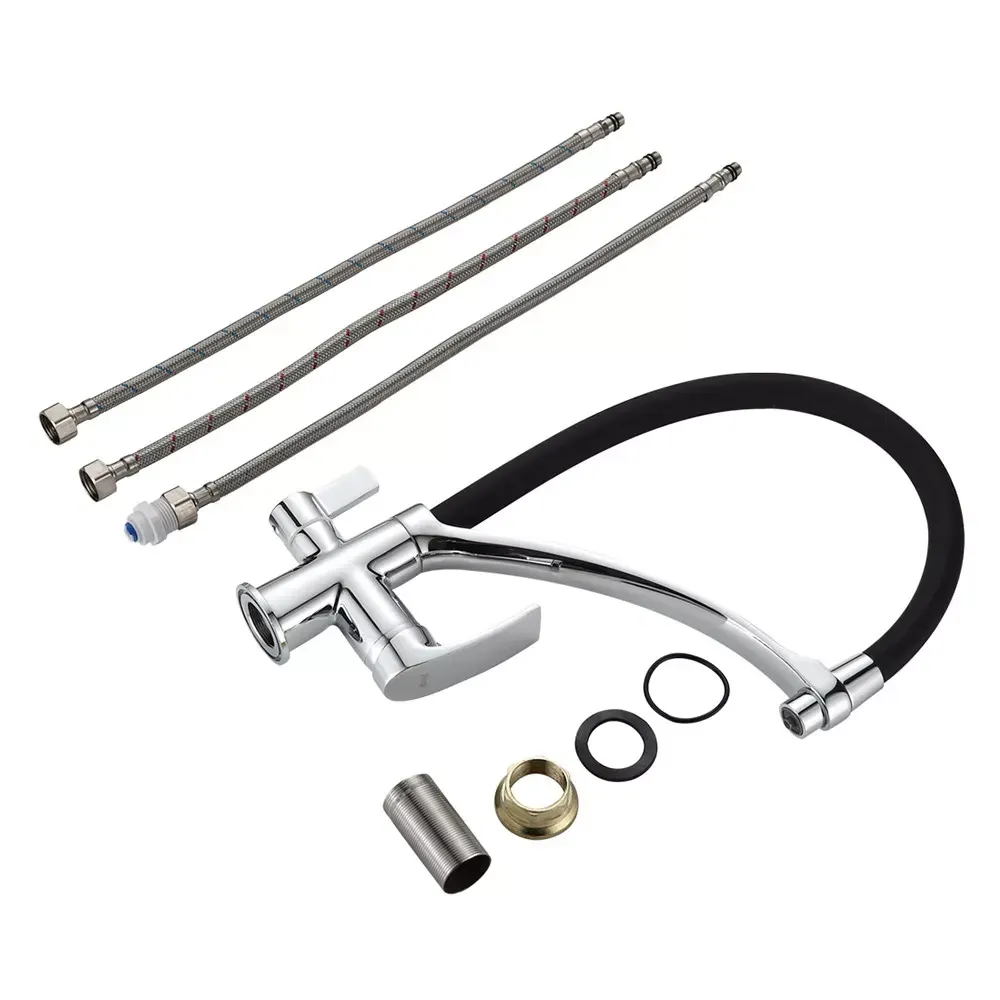 Змішувач для кухні під фільтр Frap F4369 з гнучким виливом, хром/чорний Київ - фото 4