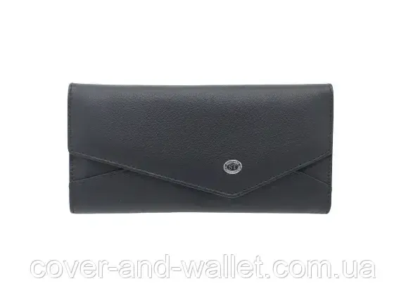Стильний жіночий гаманець чорного кольору з асиметричним клапаном ST Leather Київ - фото 6