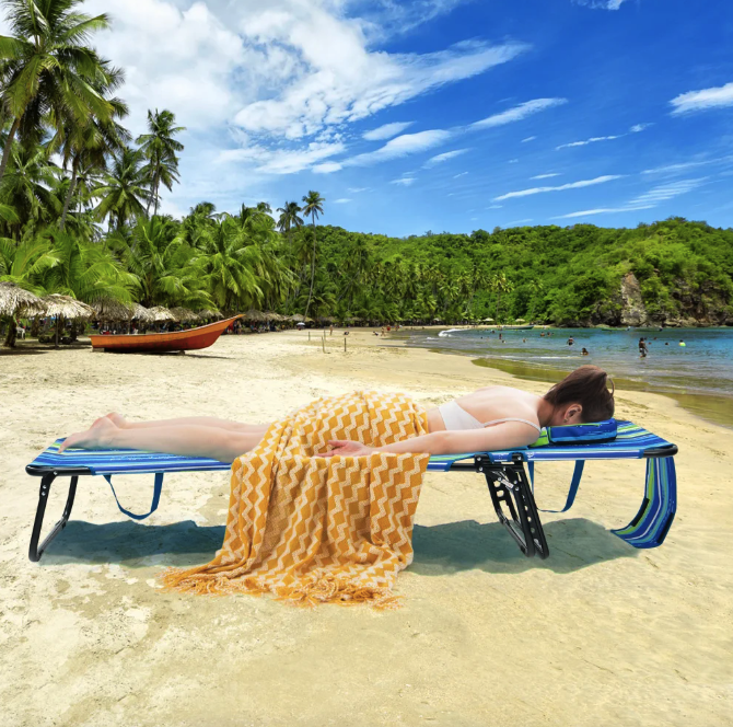 Шезлонг Costway Hanna розкладний з отвором для обличчя синьо-зелений Киев - изображение 3