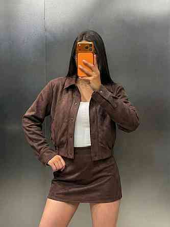 Жіночий стильний повсякденний замшевий бомбер із мініспідницею Шоколад, 44/46 Одеса