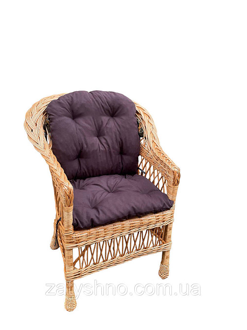 Кресло из лозы плетеное с коричневой подушкой Киев - изображение 1