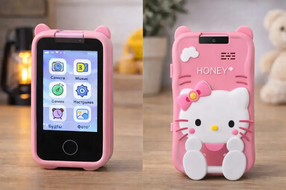 Розовый Телефон Интерактивный Смартфон с сенсорным экраном Детская игрушка с играми камерой приложениями Коломия - фото 1
