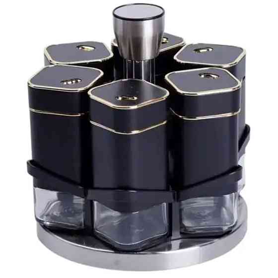 Yiwu Набір баночок для спецій 6 шт на поставці по 120 мл карусель Чорний HP-1308 Київ