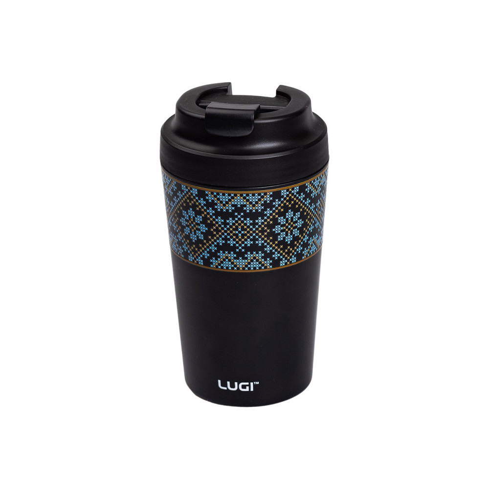 Термочашка Вышиванка с фарфоровой колбой 380 мл черная HP-14-50B Киев - изображение 1