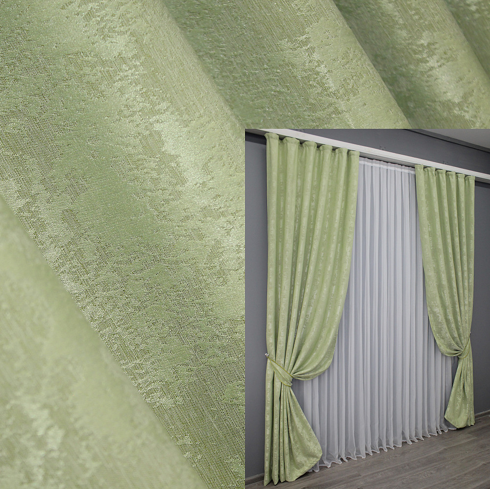 Комплект готових штор VR-Textil Жакард Sultan XO № 1367ш Світло-оливковий 100х270 см 2 шт (31-621) Київ - фото 1