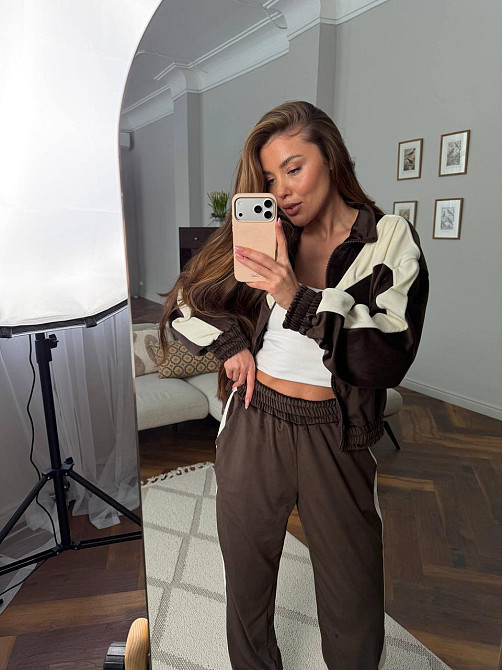 Жіночий велюровий костюм зі вставками Шоколадний, 48/52 Харків - фото 2