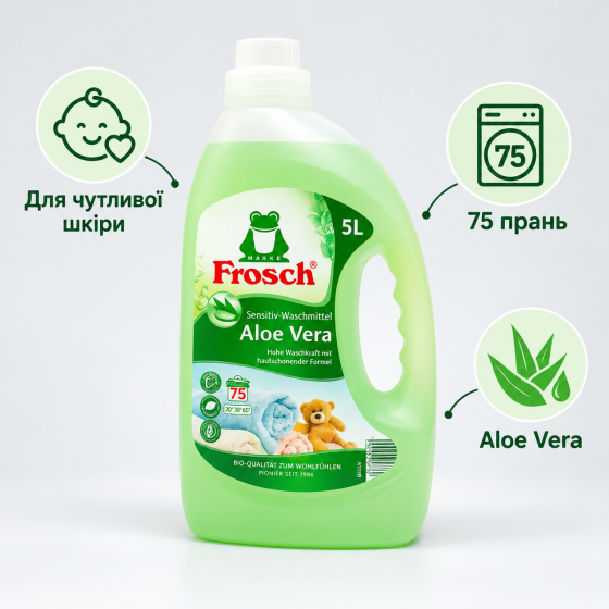 Гель для прання Frosch Aloe Vera Sensitive Алое вера 5 л , 75 циклів Київ