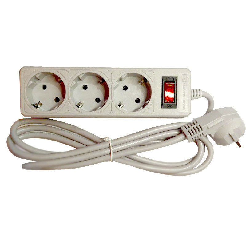 Сетевой фильтр с заземлением 3 гнезда, 2 м, серый Днепр - изображение 1