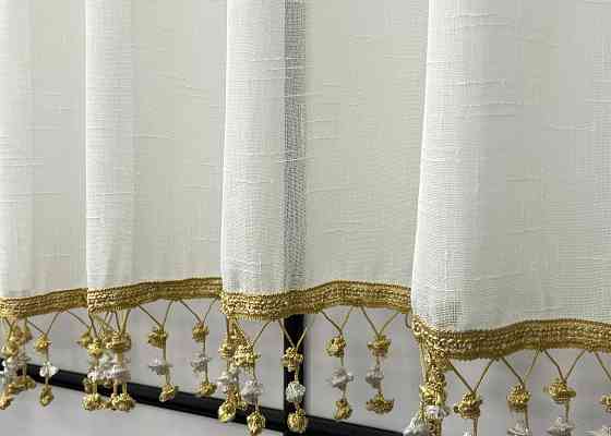 Кухонная арка VR-Textil № 000к лен с бахромой бежевый с золотистым 270х120 см (51-264) Киев