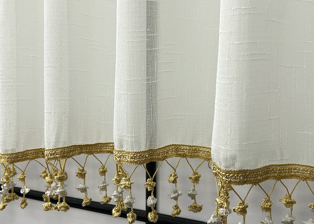 Кухонная арка VR-Textil № 000к лен с бахромой бежевый с золотистым 270х120 см (51-264) Киев - изображение 4