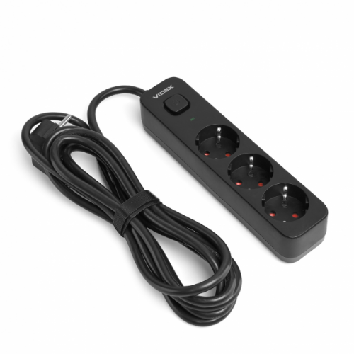 Мережевий подовжувач із заземленням 3 розетки 3м з кнопкою чорний VF-PD33G-B Oncord Videx Житомир - изображение 10