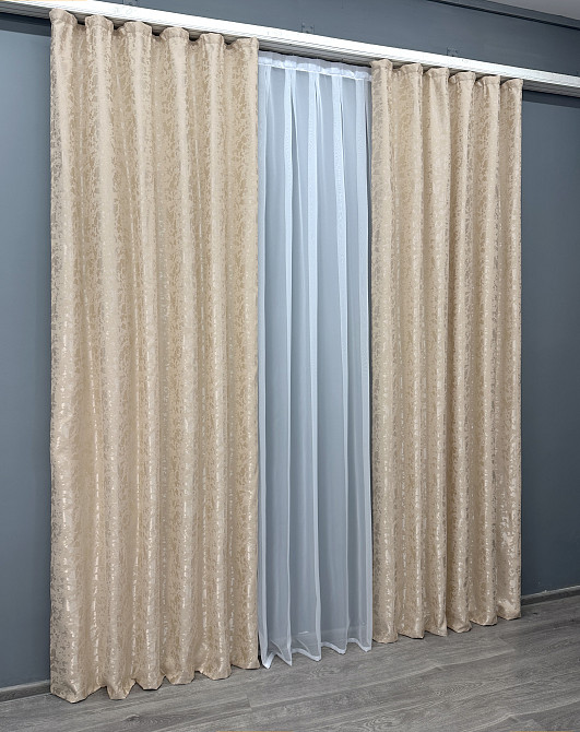 Комплект готовых штор VR-Textil Лен мрамор Pavliani VO № 1767ш бежевый 100х270 см 2 шт (31-808) Киев - изображение 4