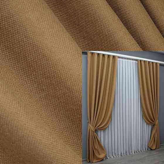 Комплект готовых штор VR-Textil Лен рогожка № 1427ш Карамельный 150х270 см 2 шт (33-0295) Киев