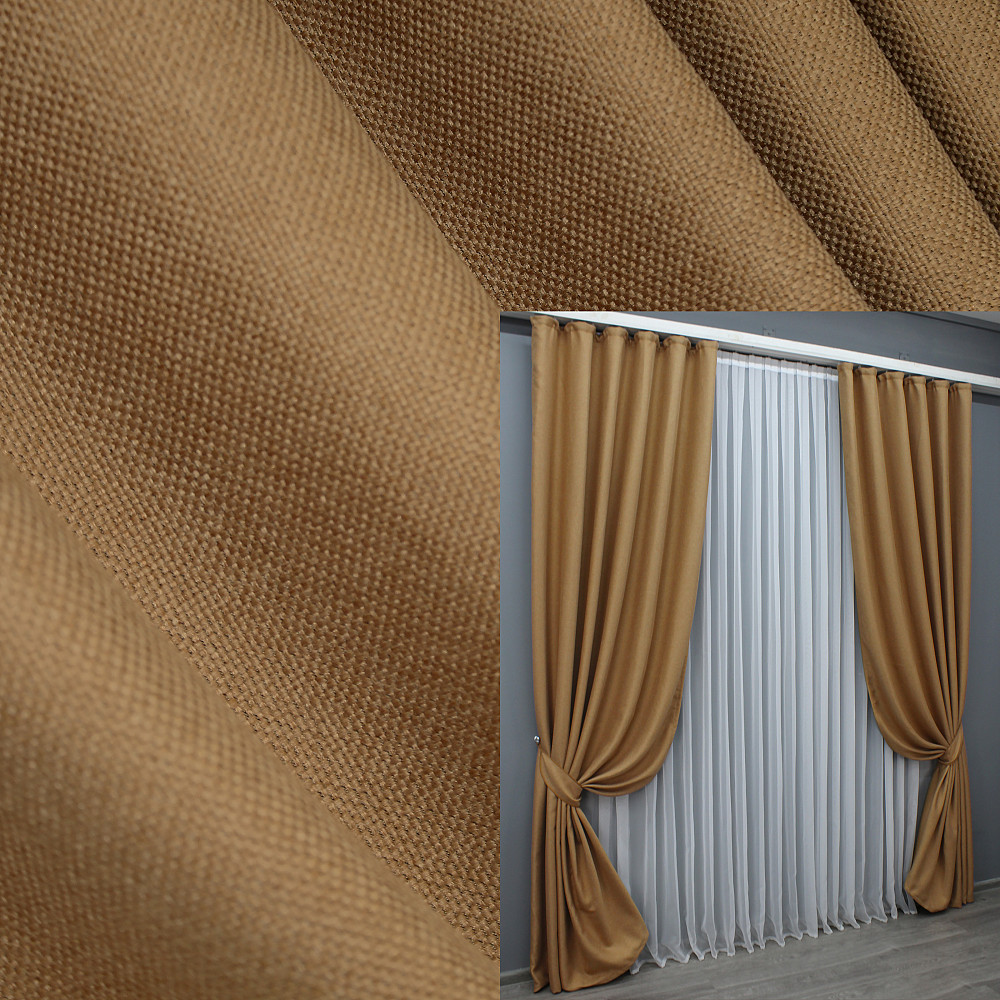 Комплект готовых штор VR-Textil Лен рогожка № 1427ш Карамельный 150х270 см 2 шт (33-0295) Киев - изображение 1