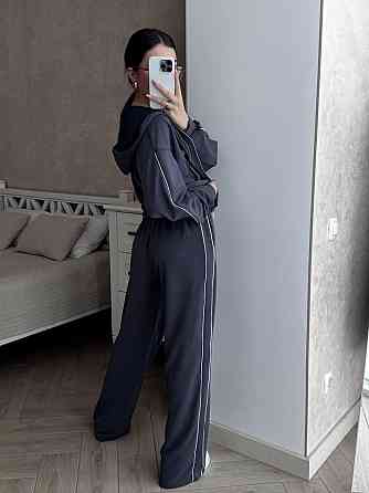 Женский стильный прогулочный костюм двойка: кофта и штаны турецкая двухнитка Графит, 46/48 Одесса