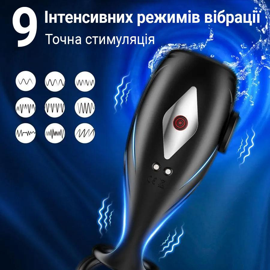 Вібруюча Smart насадка на член з ерекційними кільцями 9 режимів вібрації Чорна Вінниця - фото 5