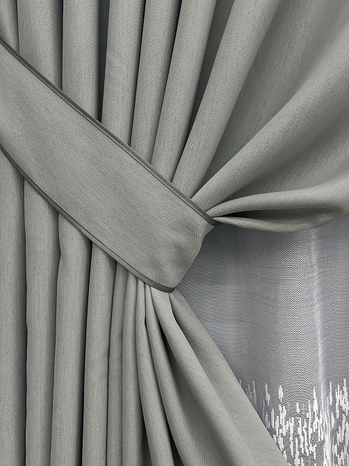 Комплект штор VR-Textil блекаут Scandi 100х270 2шт і Тюль 400х270 1900ш-1675т Сірий з білим 71-172/2 Київ - фото 4