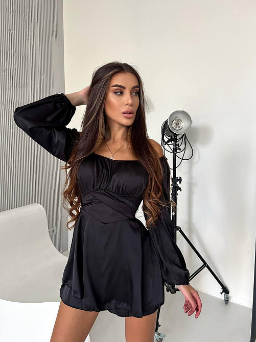 Женская стильная романтичная мини-платье шелк армани Черный, 44/46 Одесса - изображение 1