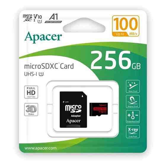 Карта пам'яті microSDXC (UHS-1) Apacer 256Gb class 10 V10 A1 R100MB/s (adapter SD) Київ