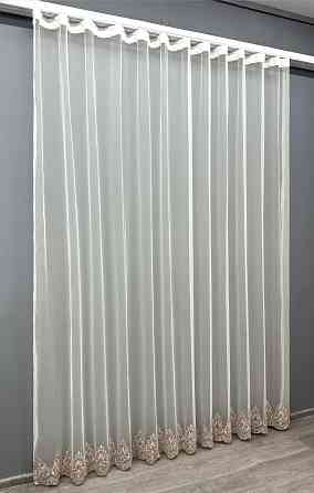 Тюль VR-Textil 1695т Грек-сетка с вышивкой и люрексом Молочный с пудровым 300х270 см (42-0736) Киев