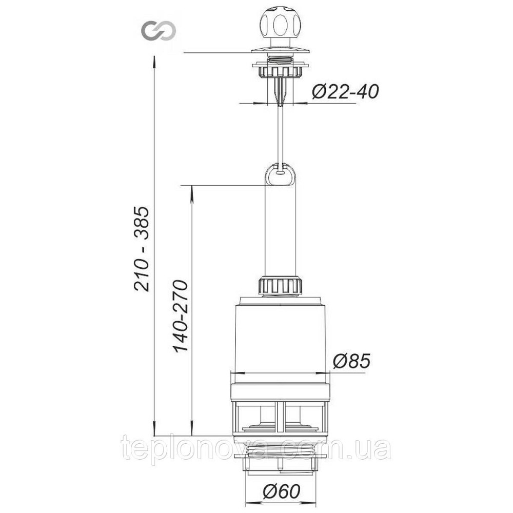Комплект арматури для зливного бачка з бічною подачею води 1/2" та важелем зливу вгору АБу-2 Чернівці - фото 7