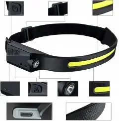 Легкий налобный фонарь LED+COB с датчиком движения и красным светом (черный) Коломыя