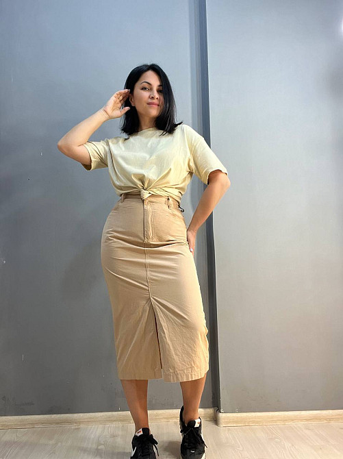 Юбка женская Mix Ray 4261 коттоновая французская длина с разрезом впереди капучино, капучино, M Киев - изображение 3