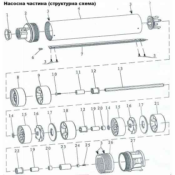Dongyin Насос центробежный 380В 3.0кВт H 188(124)м Q 140(100)л/мин Ø102мм+пульт (из 3х ЧАСТЕЙ) Коломия