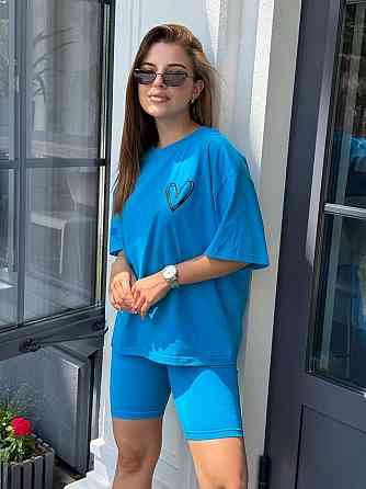 Футболка и велосипедки женские кулир Голубой M/L Харьков