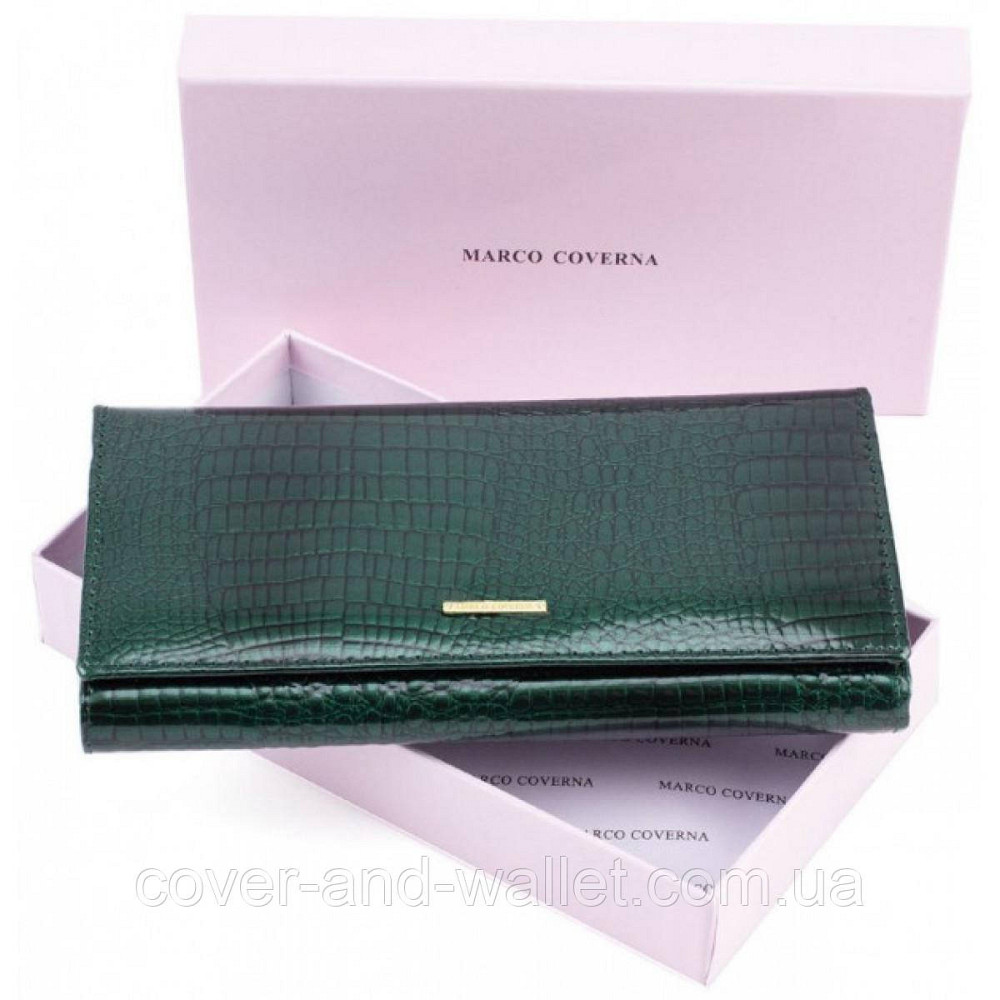 Лаковий зелений жіночий гаманець на магнітах з натуральної шкіри Marco Coverna MC-403-6061 Київ - фото 10