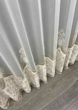 Тюль бамбук с вышивкой и бархатом цвет айвори с бежевым 1813т Киев