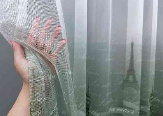 Тюль VR-Textil 1751т Нейлон з принтом Зелений з білим 350х270 см (42-0983) Київ