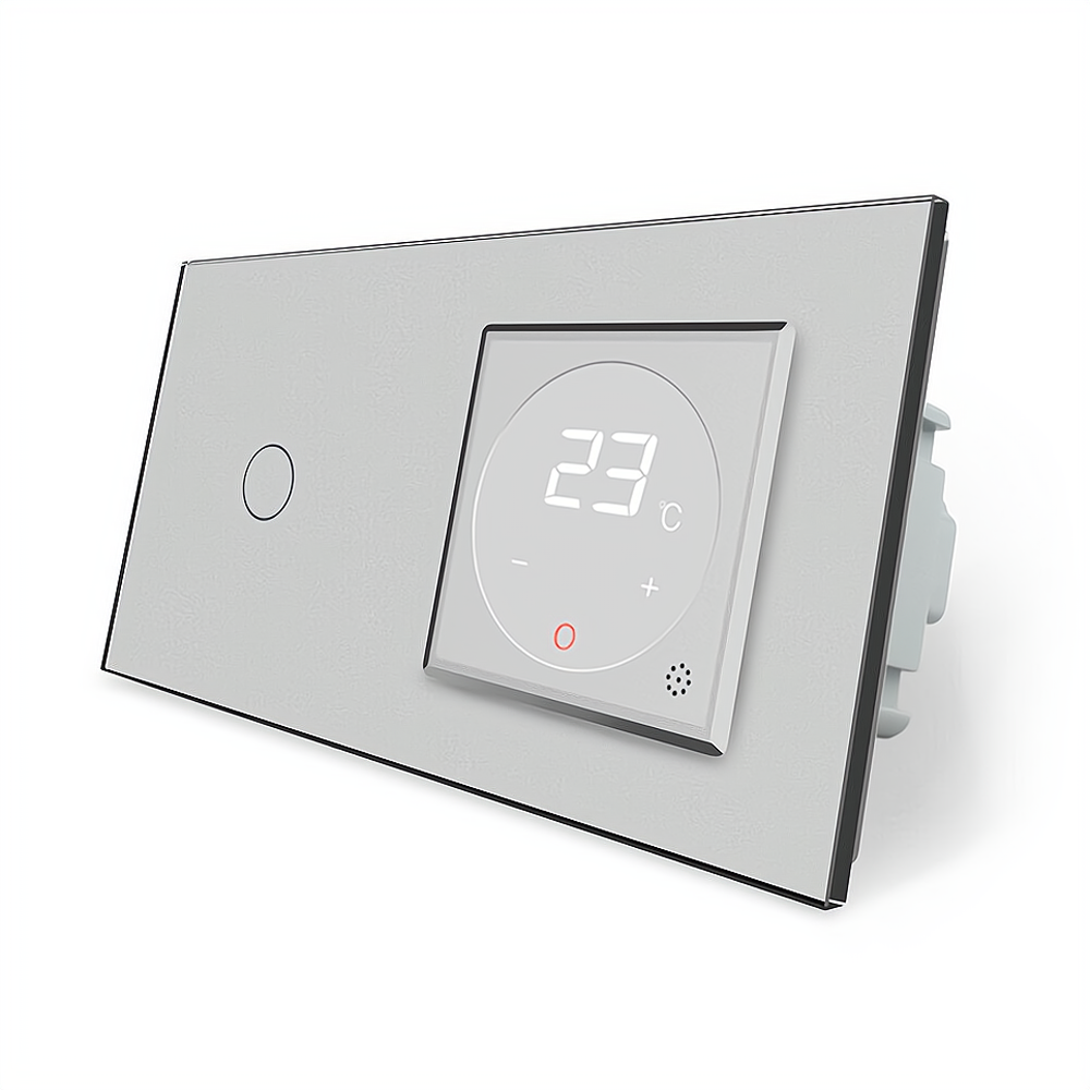 Комбінований терморегулятор (термостат) програмований для електричної теплої підлоги та сенсорний вимикач LIVOLO, сірий скляний, в одній рамці (VL-C70 Коломия - фото 2