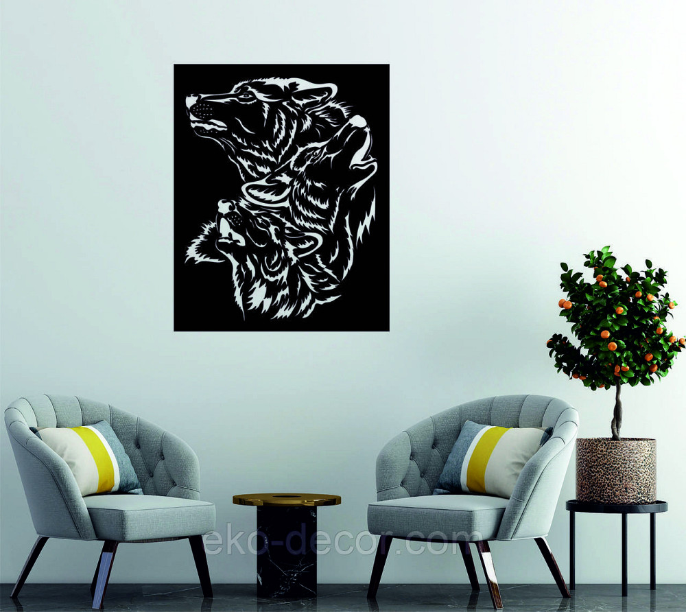 Декоративное настенное Панно «Волки» Декор на стену 90*73 см, Черный Киев - изображение 1