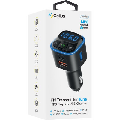 FM модулятор Gelius Tune GP-FMT051 (PD/QC) 36 Watt Black (GP-FMT051) Винница - изображение 7