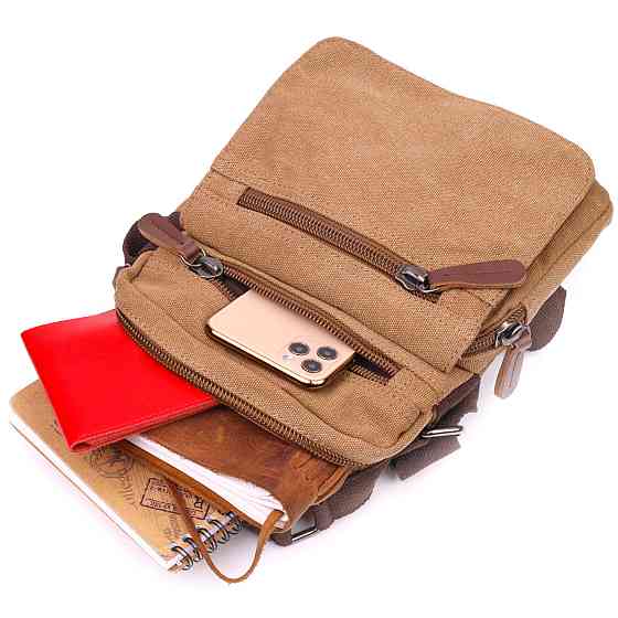 Невелика чоловіча сумка із щільного текстилю 21226 Vintage Коричнева Київ