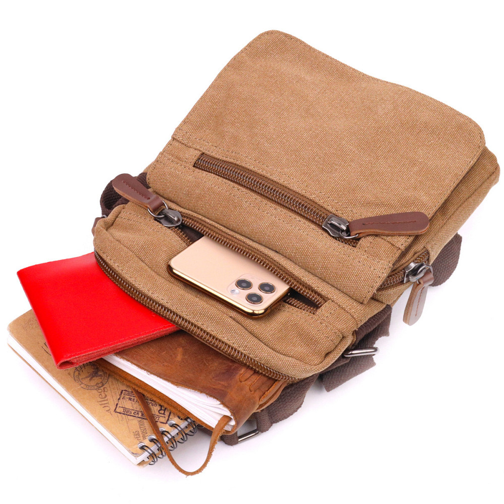 Небольшая мужская сумка из плотного текстиля 21226 Vintage Коричневая Киев - изображение 4