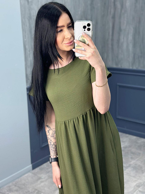 Літня сукня міді вільного крою "Ordinary" оптом | Норма Хакі, 42-44 Київ - фото 3