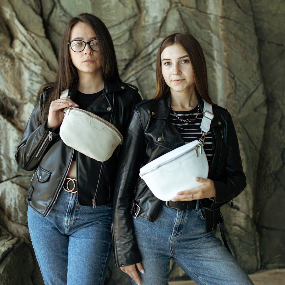 Бананка жіноча з натуральної шкіри, поясна сумка стильна, білаMasterSem Київ - фото 6