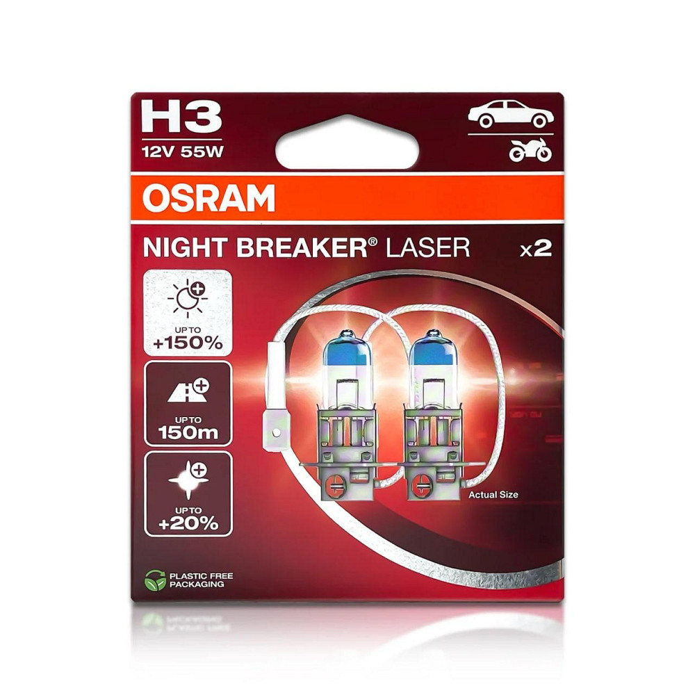 Комплект галогенових ламп OSRAM H3 64151NL-2HB Night Breaker LASER NG +150% 55W 12V Pk22s (2 шт) Харків - фото 4