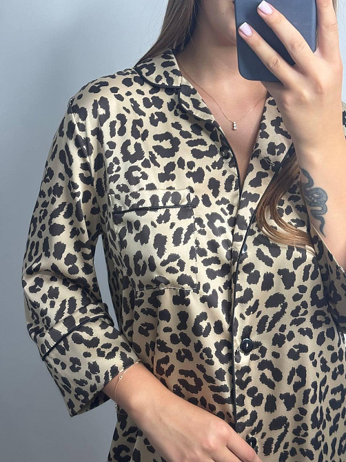 Ночная сорочка на пуговицах сатиновая Золото Лео S Харьков - изображение 3