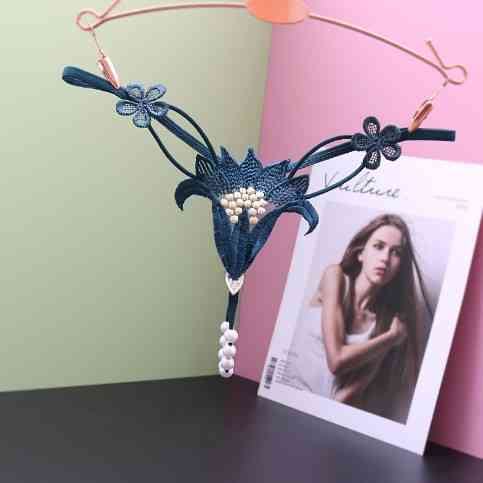 Еротичні трусики з доступом та намистинками Квітка універсальний зелений Київ