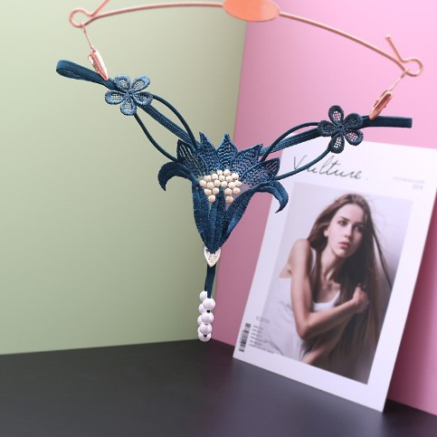 Еротичні трусики з доступом та намистинками Квітка універсальний зелений Київ - фото 2